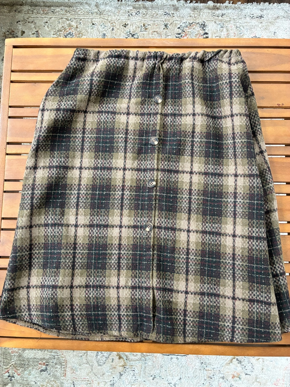 Vintage Green and Black Plaid Midi Skirt